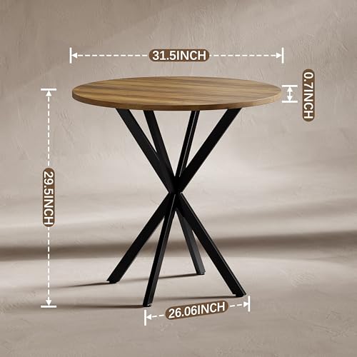 Unovivy 31.5 Inch Round Dining Table for 2-4 with Light Brown Finish - Space-Saving Small Kitchen Table, Model: 31.5 x 31.5 x 29.53 Inches