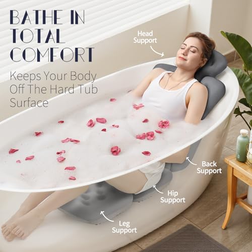 Full Body Bath Pillow for Bathtub, Thick Bathtub Cushion with Laundry Bag, Luxury Tub Pillow for Bath for Headrest Neck and Back Support Gray 51" x 16"