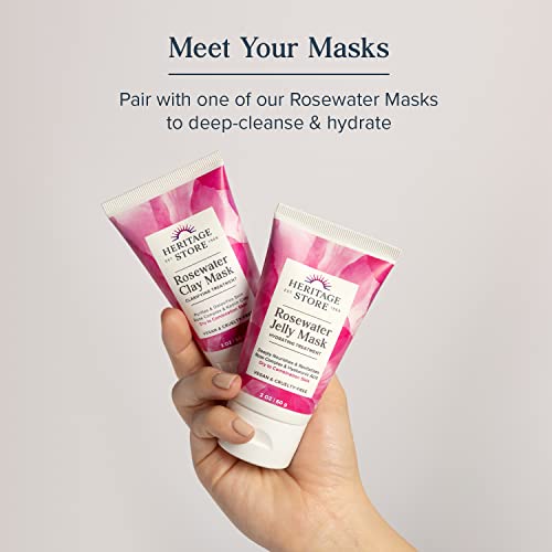 HERITAGE STORE Rosewater Facial Cleanser - Milk Face Wash Purifies and Nourishes w/Squalane, Rose Complex, Dry Skin to Combination Skin Care, Hypoallergenic, pH Balanced, Vegan, 60-Day Guarantee, 4oz