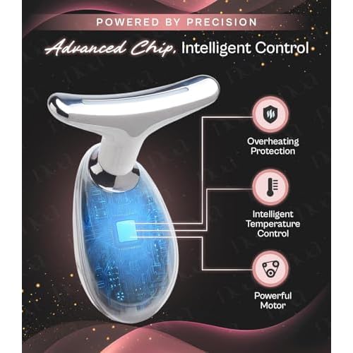 LuxeSkin 7 Color LED Red Light Therapy Facial Massager for Face and Neck, Electric Facial Tool for Skin Care with Vibration, Warm Mode & Travel Bag