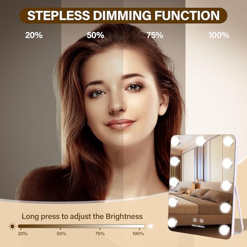 White Rechargeable Vanity Mirror with Lights, 14.6-Inch LED Makeup Mirror with Memory Function