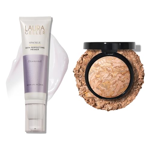 LAURA GELLER NEW YORK Illuminating Duo: Baked Balance-n-Glow Illuminating Foundation, Medium + Spackle Skin-Perfecting Makeup Primer, Diamond