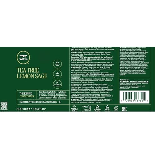 Tea Tree Lemon Sage Thickening Conditioner Pack of 2 - Builds Body & Volume for Fine Hair