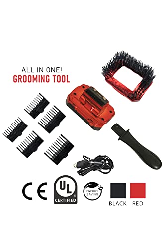 4MAS Self-Grooming Hair Trimmer & Brush Kit Black & Red - Detachable Blade & Comb Attachments
