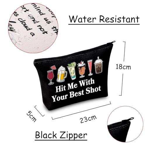 JXGZSO Funny Bartender Travel Kit Bag Margarita Makeup Zipper Bag Hit Me With Your Beat Shot Drinking Humor Gift (Hit Me With Your Beat Shot Black)