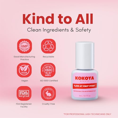 KOKOYA Beauty Eyelash Extension Glue 5mL/0.17 fl oz ? Salon Pro Lash Glue for Eyelash Extensions | Super Strong Hold Eyelash Adhesive | Long Lasting Up to 8 Weeks, 0.5-1 Second Fast Drying, Black