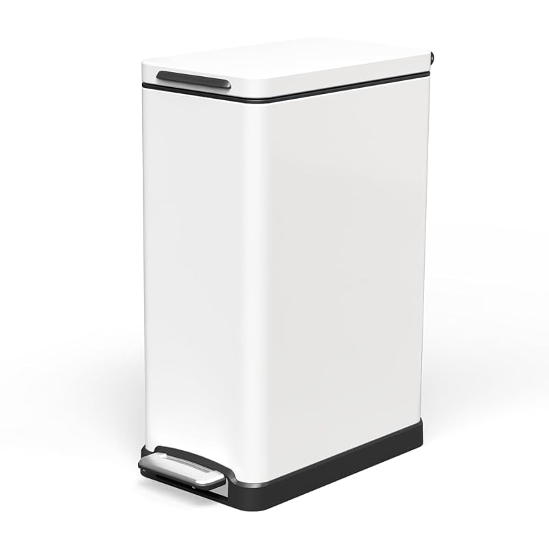 12 Gallon Slim Kitchen Trash Can with Foot Pedal and Soft-Close Lid
