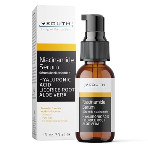 YEOUTH Niacinamide Serum for Face 10% with Hyaluronic Acid and Aloe Vera, Hydrating B3 Skin Care Face Serum for Women and Men, Hydrating Skincare Enhances the Look of Even-Toned Skin 1oz