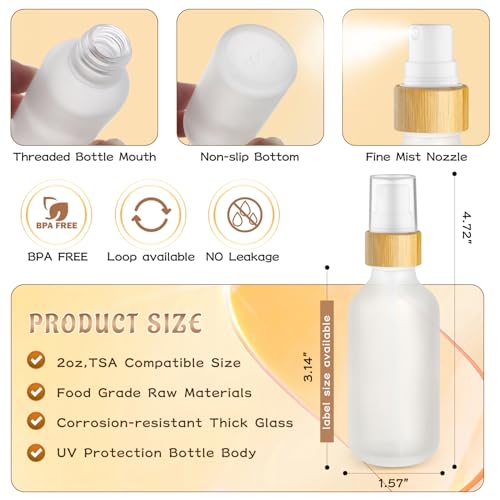 12 Pack 2oz Frosted Glass Spray Bottles with Bamboo Pump for Essential Oils & Travel