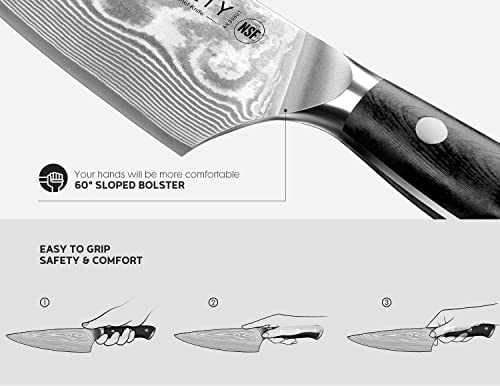 ASETY Damascus Knife Set 3 Pieces with G10 Handle - Chef, Santoku & Utility Knives