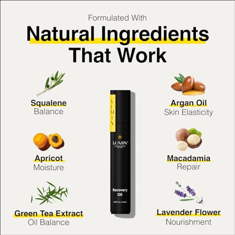 Lumin Recovery Oil for Men ? Hydrating Face Oil Stick with Squalane & Argan Oil, Nourishing Moisture for Dry or Tired-Looking Skin, Travel-Friendly, 8ml