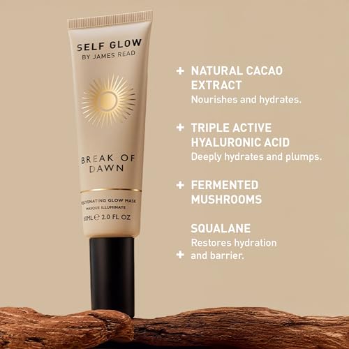 Self Glow by James Read - Break of Dawn Rejuvenating Glow Mask | Hyaluronic Acid, Squalane, Cacao Extract, Aloe Vera | Hydrate, Moisturize, Firm | Silicone + Drying Alcohol-Free (60mL | 2 fl oz)