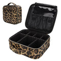 Uongeod Travel Makeup Bag Leopard Print PU Leather Cosmetic Makeup Bag Organizer case with Adjustable Dividers for Women