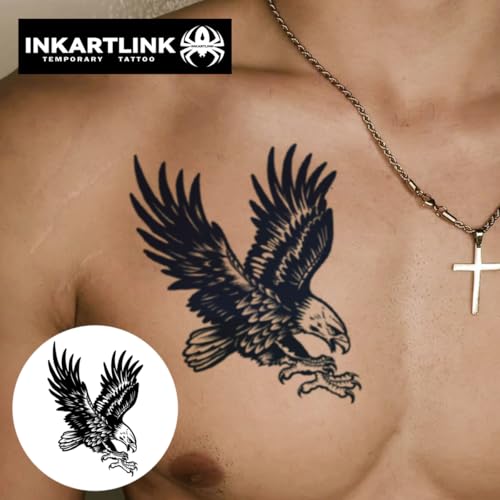 INKARTLINK Tattoo Tech,2 Sheets Extra-Large Semi Permanent Tattoo,Adult Art Design Temporary Tattoos, Lasts 1-2 Weeks, Waterproof, Realistic Look, No Adhesive, No Reflection (Eagle Design)