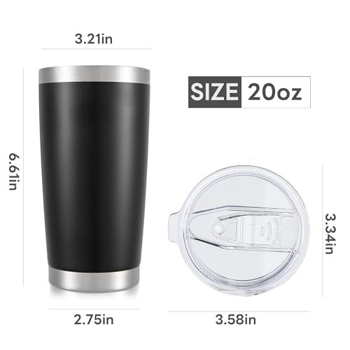 Black 20 oz Stainless Steel Insulated Tumbler with Lid - Leakproof Travel Mug