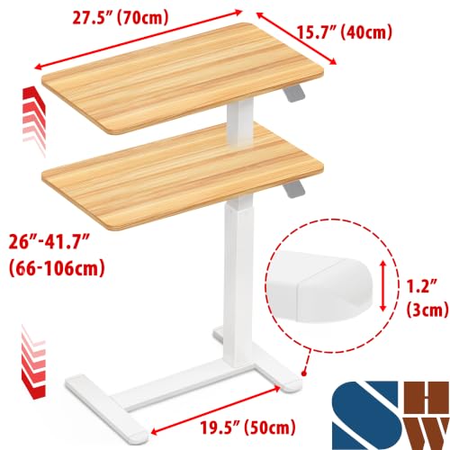 Height Adjustable Laptop Desk with Pneumatic Lift and Oak Finish