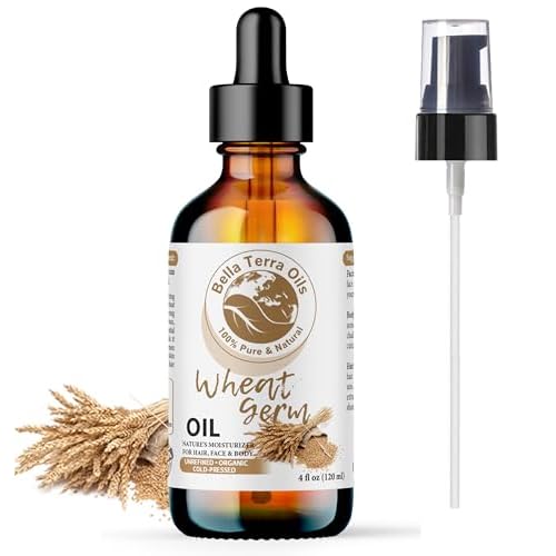 Bella Terra Oils - Organic Wheat Germ Oil 4oz - A Symphony of Vitamin E & C, Pure Essence of Face Oil, Dive into Natural Glow & Suppleness