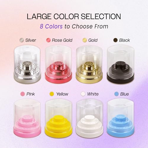 PANA Round Cake Tier Nail Drill Bit Holder Display Organizer Case - Dustproof Carbide Bit Storage Container Box For Manicure Tools Nail Salon - 48 Holes Rose Gold (Drill Bits Not Included)
