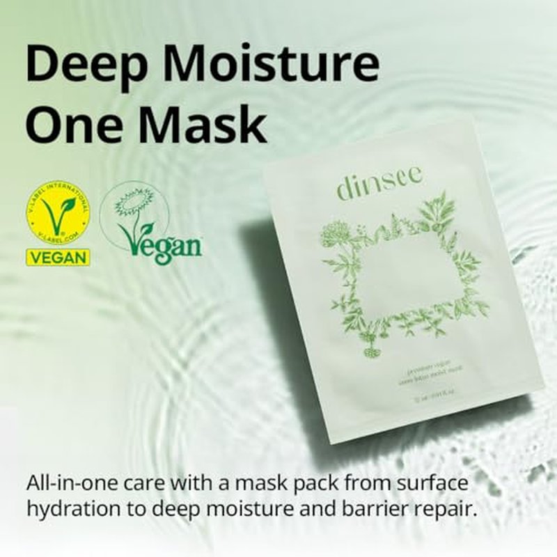 DINSEE Premium Vegan Snow Lotus Hyaluronic Mask Sheet- Hydrating and Moisturizing Sheet Masks, Quick Soothing, For All Skin Types, Korean Skin Care, 27ml ¡¿ 5ea
