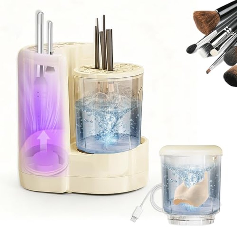 3-in-1 Electric Makeup Brush Cleaner and Dryer Machine with Detachable Underwear Cleaning Cup-Deep Cleaning,2H/5H Adjustable Drying,Fully Washable,for Makeup Brushes,Sponges and Delicate Clothing