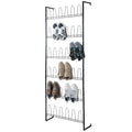 Black Wall Mounted Shoe Rack with 36 Hooks - 70 Inch, 6 Tier