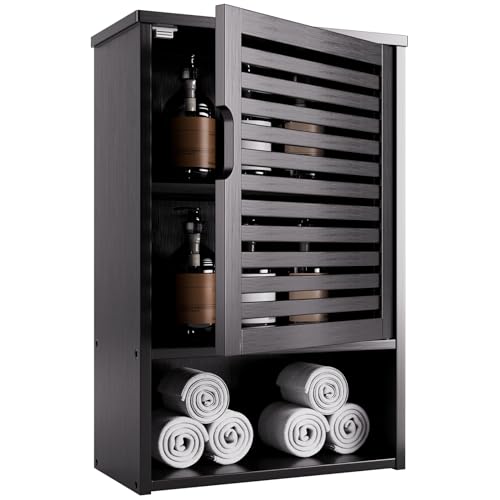 Black Wall Mounted Bathroom Storage Cabinet with Adjustable Shelf