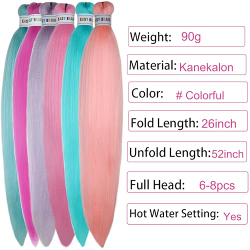 26 Inch Colorful Braiding Hair Extensions - Pre Stretched Rainbow Braid Hair Set - Variation of THIS listing
