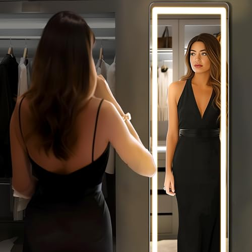 White 16x60 Inch LED Full Length Mirror with Lights - Wall Mount & Stand
