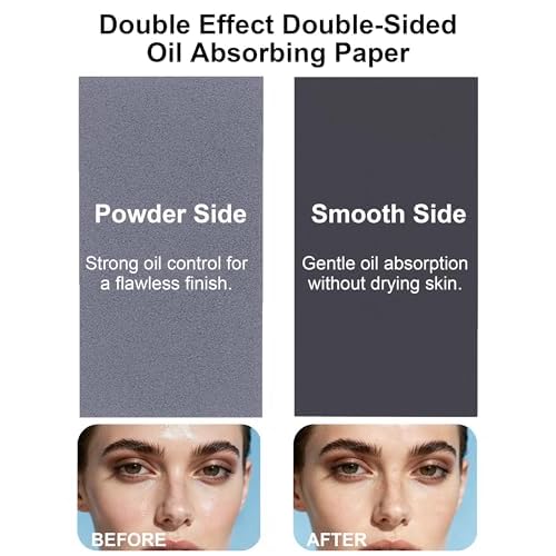 Oil Blotting Paper with Powder - 100 Sheets with Mirror, Puff & Refills, Absorbs Excess Face Oil, Controls Shine, Gentle for Makeup Use