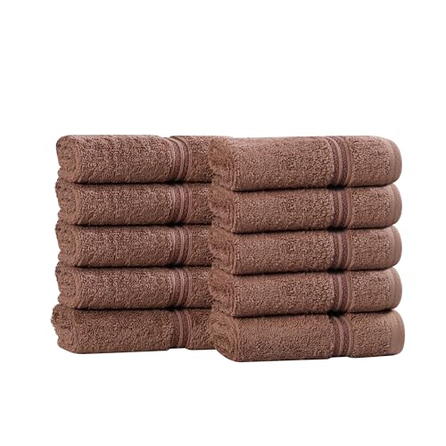Superior 100% Long Staple Combed Cotton Face Towels, 10 Piece, Mocha