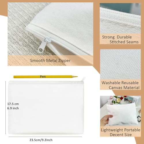 Large White Makeup Bag Set 30 Pouches - 9x7'' Customizable Cotton Canvas