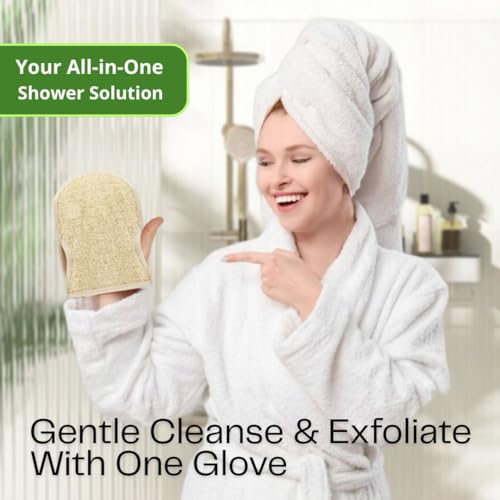 NileCart Exfoliating Gloves - Set of 2 Scrubbies for Body - Natural Exfoliating Body Scrubber Shower Gloves from Natural Loofah for Women & Men - Egyptian Loofah Sponge Shower Gloves Scrubbies