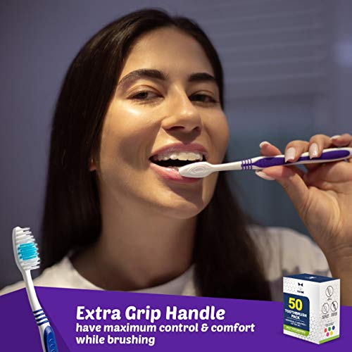 EcoFox Bulk Travel Toothbrush Set 50 Pack - Medium-Soft Large Head for Adults & Kids Variation 1 Count