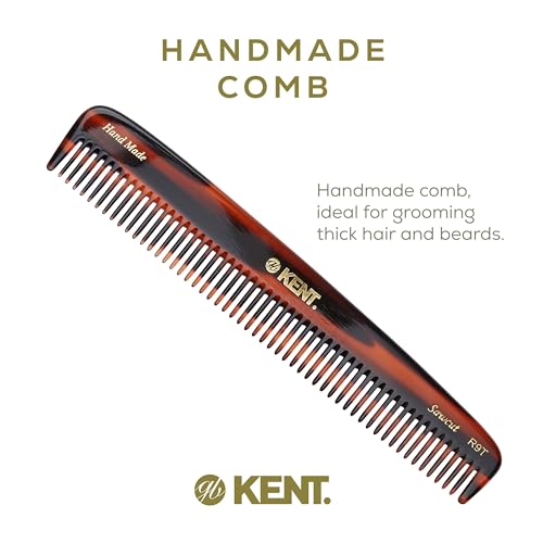 Kent R9T All Coarse Hair Detangling, Wide Teeth Dressing Table Comb for Thick Curly and Wavy Hair. Detangler Comb for Grooming and Styling, Beard and Mustache.Handmade Saw-Cut and Polished