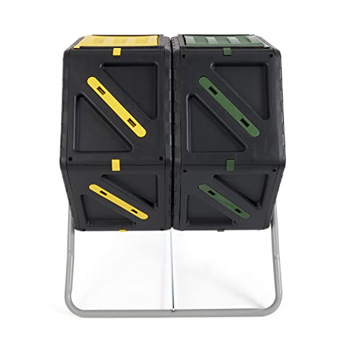 Dual Chamber Compost Tumbler 2x18.5 Gal Outdoor Garden Bin with Sliding Doors