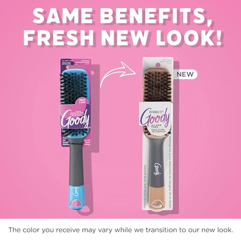 Goody Detangle It Boar Bristle Hair Brush, Use as a Detangling or Styling Brush, Conditions & Boosts Shine, Helps Tackle Knots & Reduce Frizz, For Wet or Dry Hair, Brown/Grey (Pack of 2)