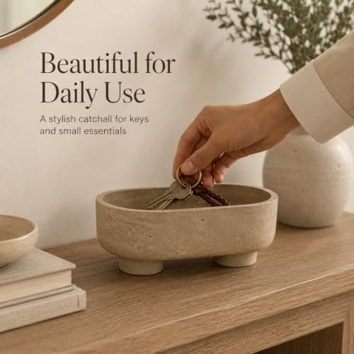 LIN CHUAN Natural Travertine Oval Fruit Bowl with Two Legs - Beige Decor