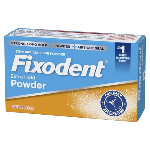 Fixodent Extra Hold Denture Adhesive Powder 2.7 Oz Pack of 4 - Strong All Day Hold