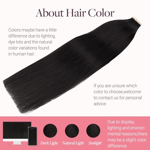 GOO GOO 22 Inch Human Hair Tape Extensions #1B Natural Black 10pcs