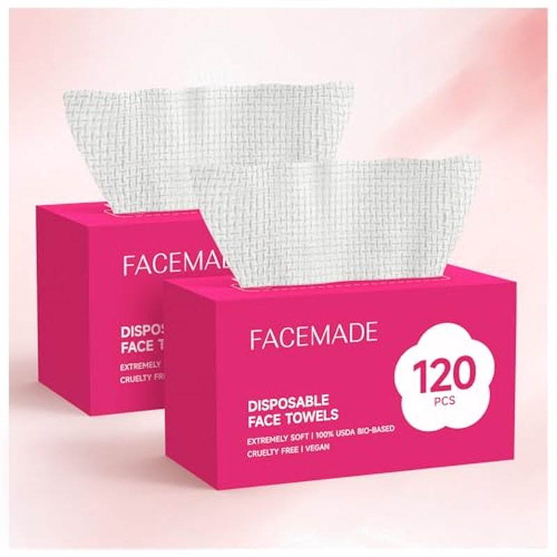 FACEMADE 240 Count (2 packs) Disposable Face Towels, 100% USDA Biobased Face Towelettes Disposable, Clean Facial Towels for Makeup and Clean Skin, Super Soft and Thick Dry Wipes Club
