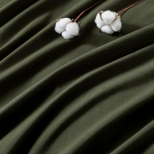 Oversized King Duvet Cover Set - Olive Green 120x98 Inches - Breathable Cotton