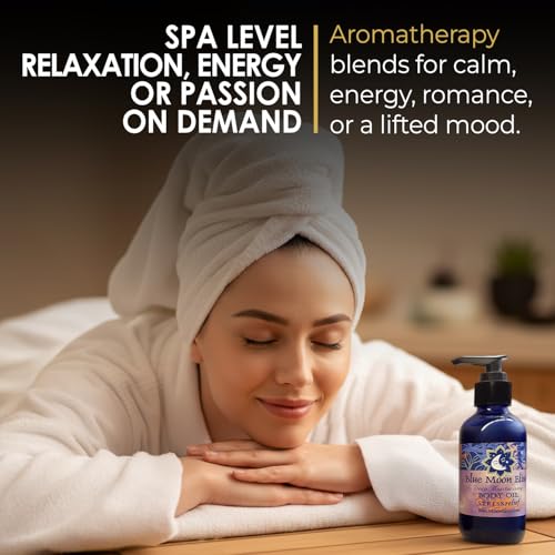 Blue Moon Elise Aromatherapy Body Oil - Hydrating Body Oil with Almond, Apricot & Coconut Oils - Scented with Pure Essential Oils for Women, Men & Dry Skin (Stress Relief 4 Oz)