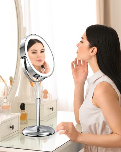 Benbilry Silver 7-Inch Lighted Makeup Mirror with 10X Magnification & Adjustable Height