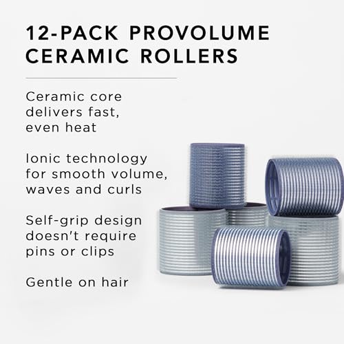 Self-Grip Ceramic Hair Rollers Set - 2 Inch & 2.5 Inch, 12 Pieces, Grey