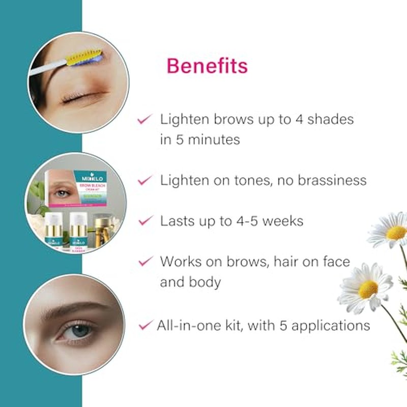 Brow Bleach Kit, Eyebrow Bleach, Brow Lightening Kit, Eyebrow Lightener, Gentle & Effective, Works for All Types, Creates You a Lighter & Natural Brow Color, 5 Applications