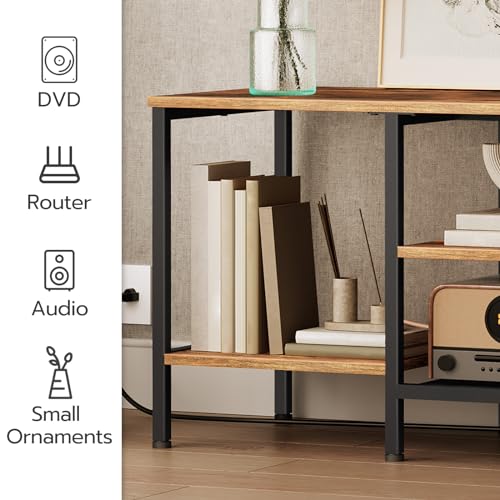 55 Inch TV Stand with Power Outlets, Rustic Brown & Black Entertainment Center