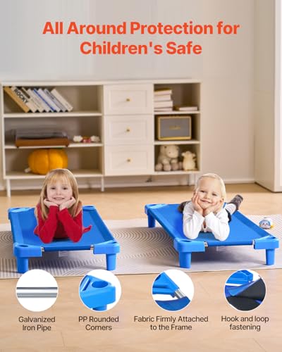 VEVOR 4-Pack Stackable Toddler Nap Cots - Portable Daycare Beds, 52" x 23", Blue
