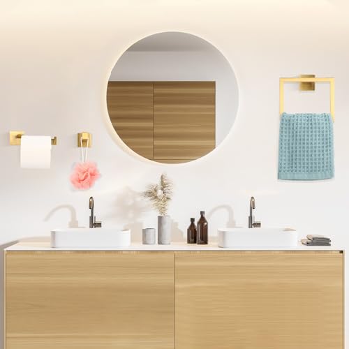 Gold Bathroom Hardware Accessories Set - 15 Pcs Wall Mount Towel Bar, Ring, Holder & Hooks - Modern Concealed Screw Design