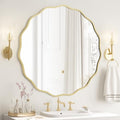 Gold Wavy Round Wall Mirror 32 Inch for Bathroom Bedroom Living Room - Modern Aluminum Frame, Decorative Mirror