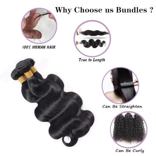 3 Bundles Human Hair Extensions - Body Wave 16 18 20 Inch Natural Black